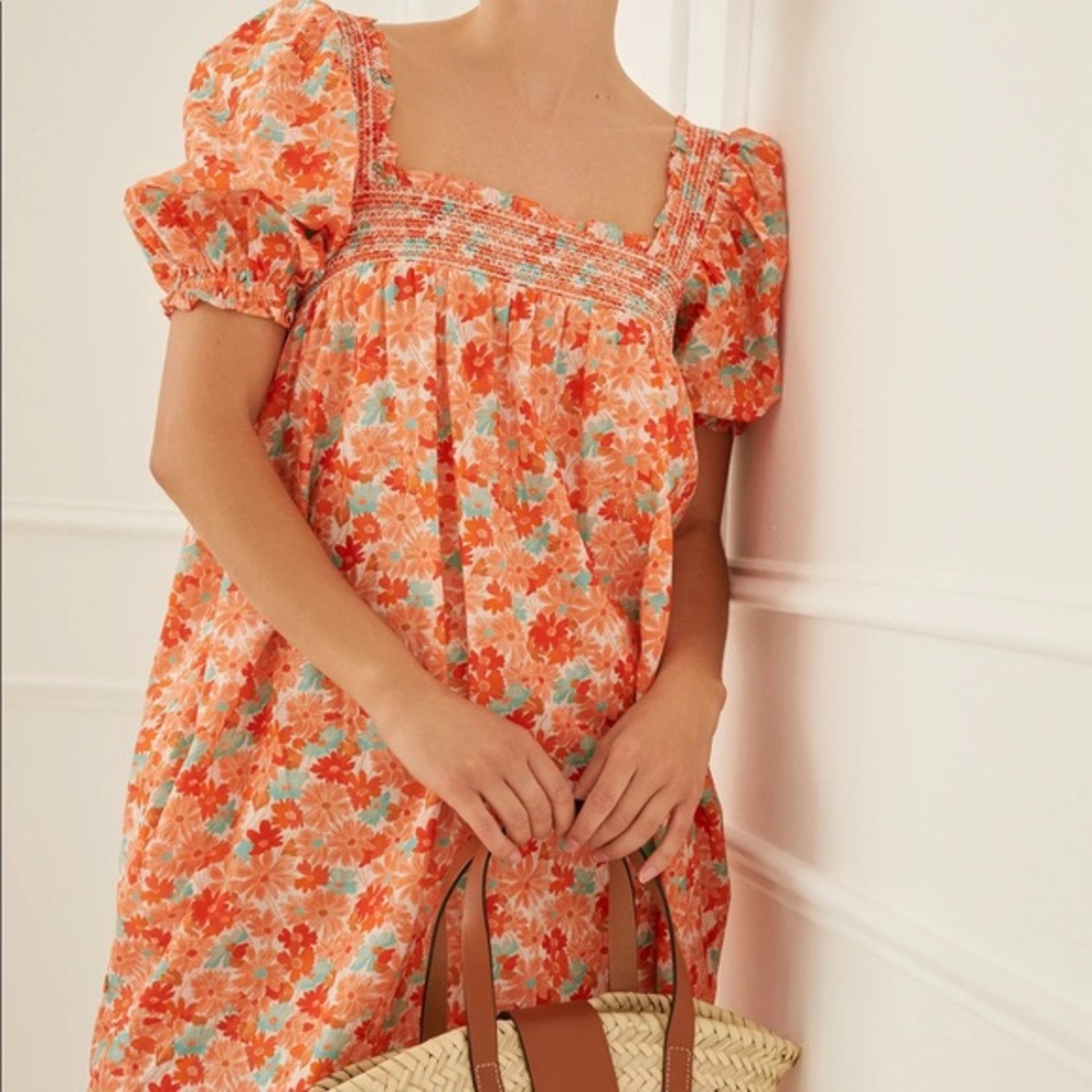 SOMETHING NAVY blue & orange floral mini dress